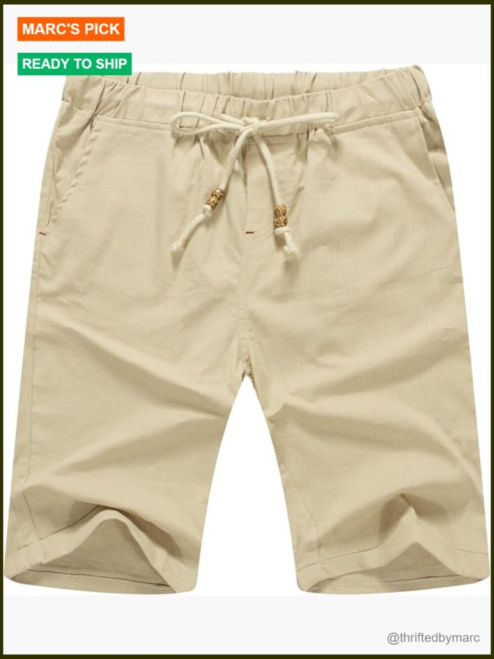 Men's Linen Shorts Casual Drawstring Summer Beach Flat Front